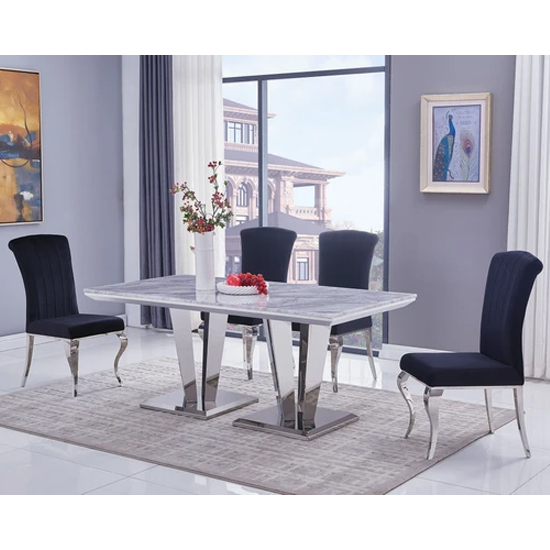 Read more about Leming large grey marble dining table with 6 liyam black chairs