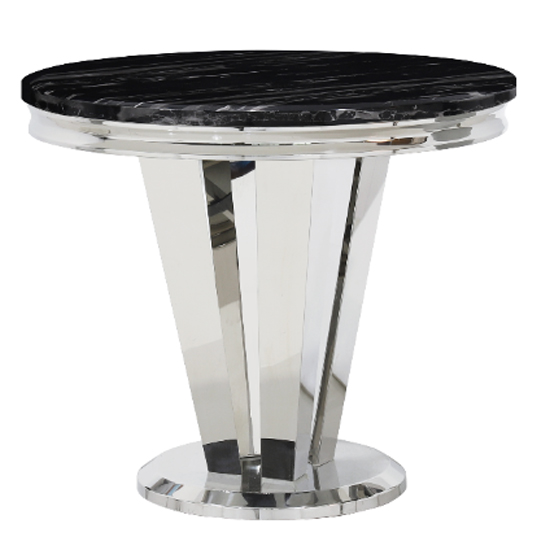 Leming Round Marble Dining Table In Black With Chrome Base_1