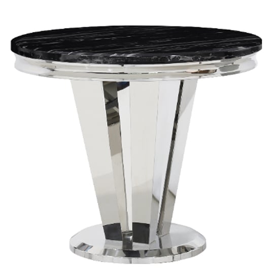 Read more about Leming round marble dining table in black with chrome base