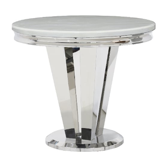 Photo of Leming round marble dining table in cream with chrome base