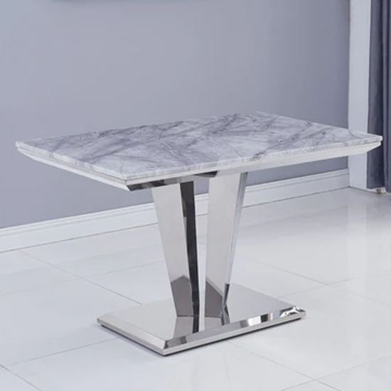 Leming Small Grey Marble Dining Table With 4 Liyam Black Chairs_2