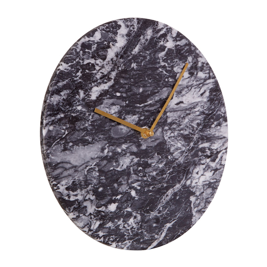 Lemonta Round Marble Wall Clock In Black