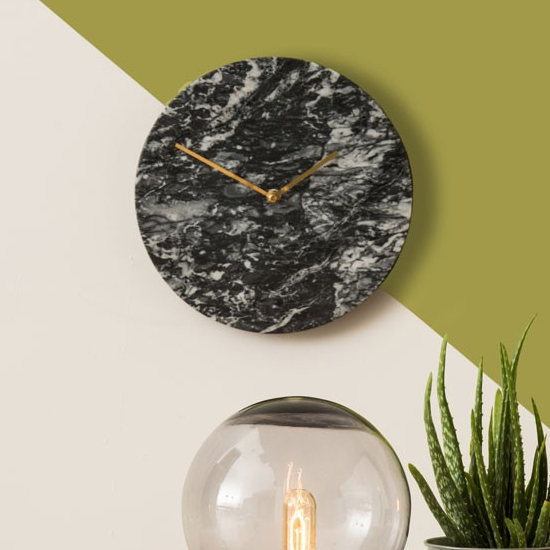 Lemonta Round Marble Wall Clock In Black