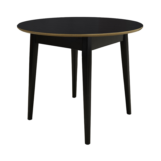 Lenci Wooden Dining Table Round With Black Top And Black Legs