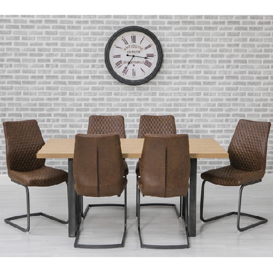 Photo of Lenia dining table in oak effect with 6 lima brown chairs