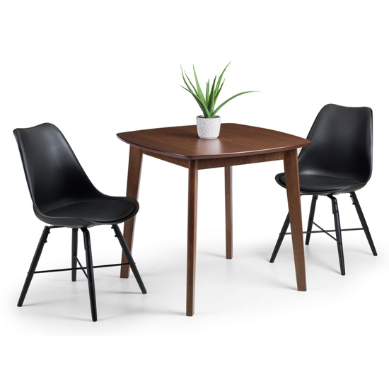 Laisha Walnut Wooden Dining Table With 2 Kaili Black Chairs_2