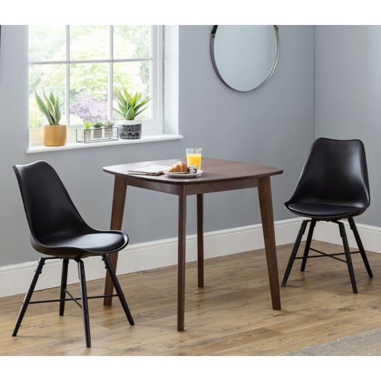 Laisha Walnut Wooden Dining Table With 2 Kaili Black Chairs