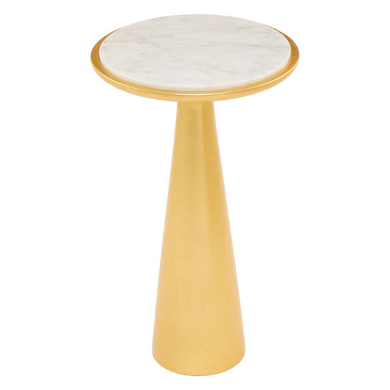 Leno 37cm White Marble Top Side Table With Gold Wooden Base_2