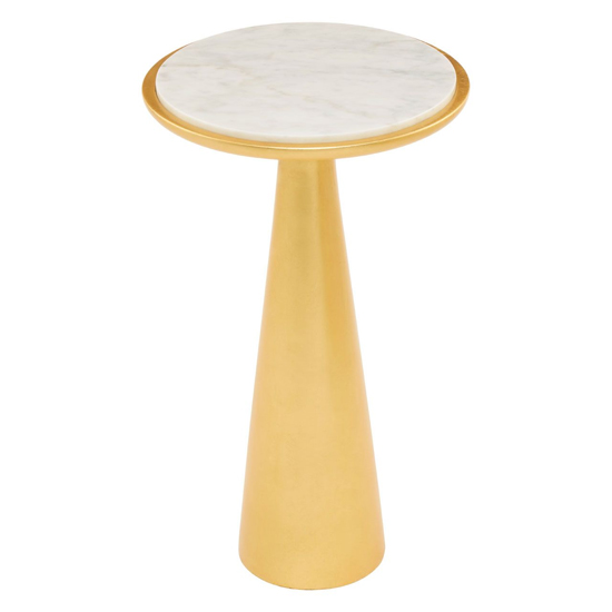 Leno 37cm White Marble Top Side Table With Gold Wooden Base