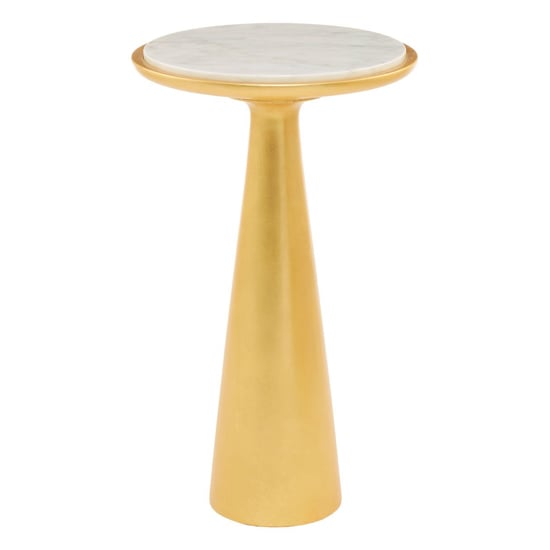Leno 37cm White Marble Top Side Table With Gold Wooden Base