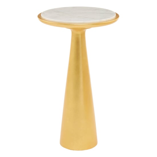 Product photograph of Leno 37cm White Marble Top Side Table With Gold Wooden Base from Furniture in Fashion