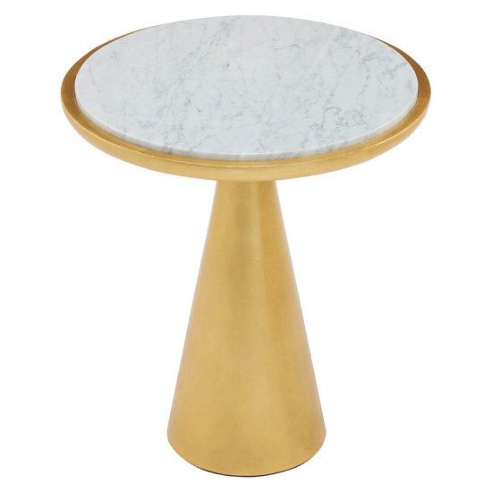 Leno 45cm White Marble Top Side Table With Gold Wooden Base_2