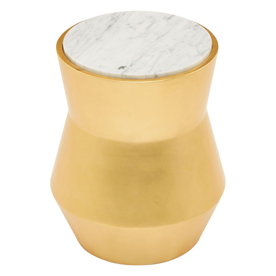 Leno 46cm White Marble Top Side Table With Gold Wooden Base_2