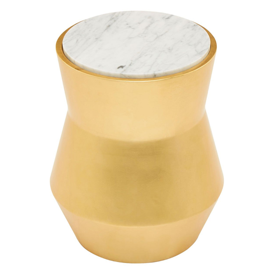 Leno 46cm White Marble Top Side Table With Gold Wooden Base