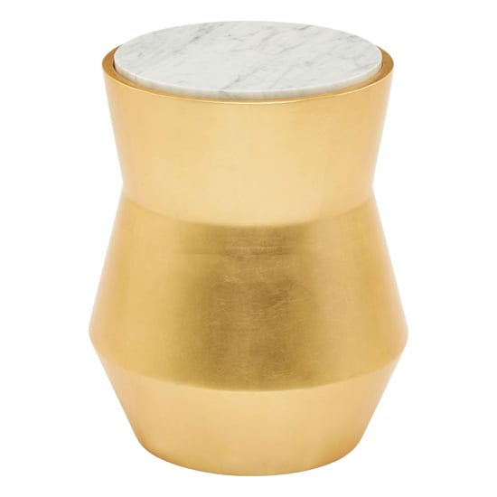 Read more about Leno 46cm white marble top side table with gold wooden base