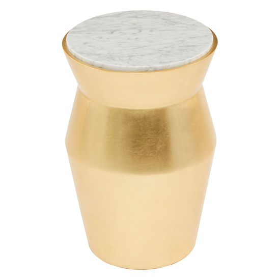 Leno 56cm White Marble Top Side Table With Gold Wooden Base