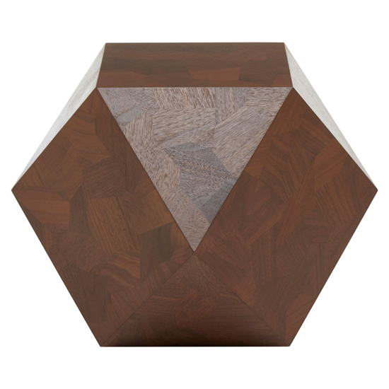 Leno Hexagonal Wooden Side Table In Walnut