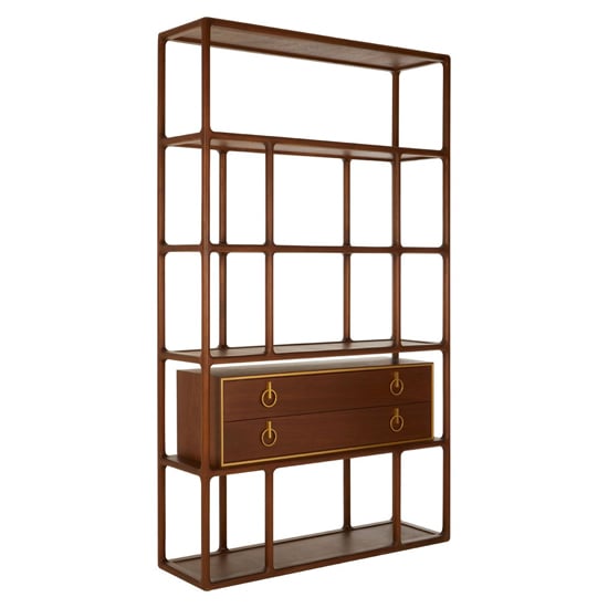 Photo of Leno wooden book shelving unit in walnut and brass