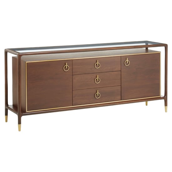 Leno Wooden Sideboard With 3 Drawer 2 Door In Walnut And Brass_2