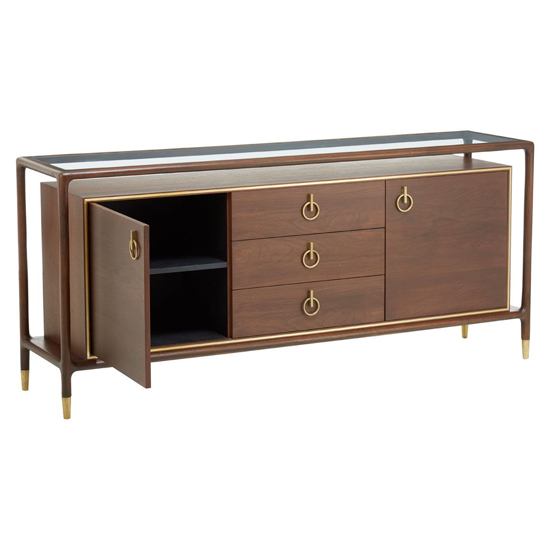 Leno Wooden Sideboard With 3 Drawer 2 Door In Walnut And Brass_3