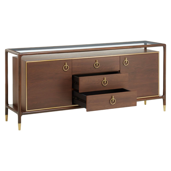 Leno Wooden Sideboard With 3 Drawer 2 Door In Walnut And Brass_4
