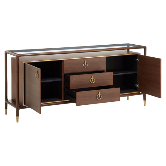 Leno Wooden Sideboard With 3 Drawer 2 Door In Walnut And Brass_5