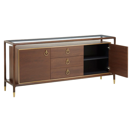 Leno Wooden Sideboard With 3 Drawer 2 Door In Walnut And Brass_6
