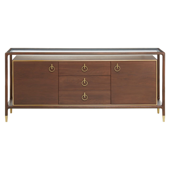Leno Wooden Sideboard With 3 Drawer 2 Door In Walnut And Brass_7