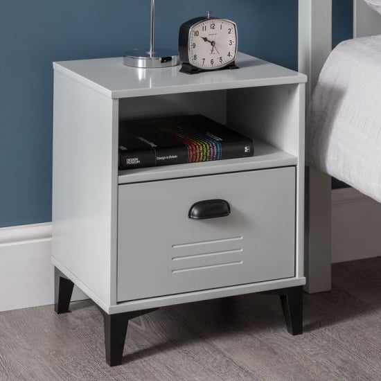 Laasya Wooden Bedside Cabinet In Grey With 1 Drawer