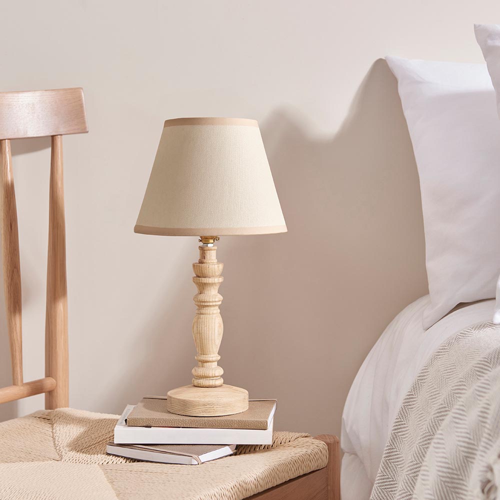 Lenoir Garden Green 16cm Shade Wood Table Lamp In Pink Clay