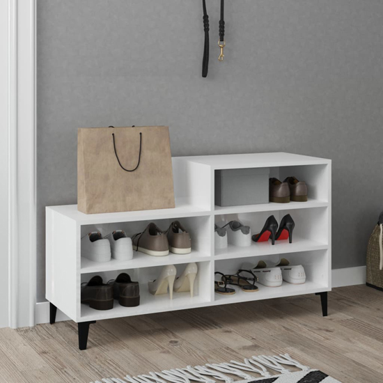 Lenoir High Gloss Shoe Storage Rack With 5 Shelves In White