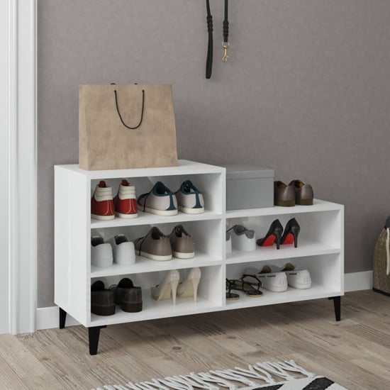 Photo of Lenoir high gloss shoe storage rack with 5 shelves in white