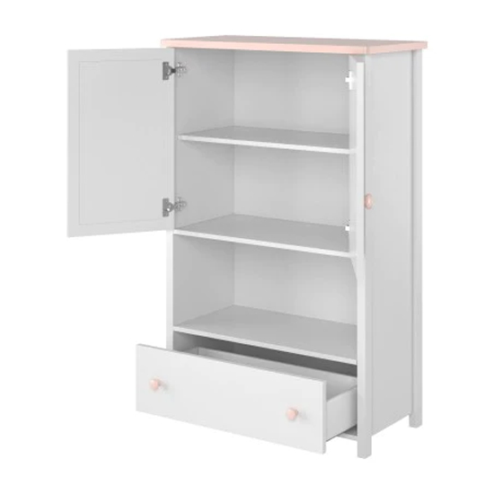Lenoir Kids Wooden Highboard 2 Doors 1 Drawer In Matt White