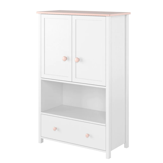 Lenoir Kids Wooden Highboard 2 Doors 1 Drawer In Matt White