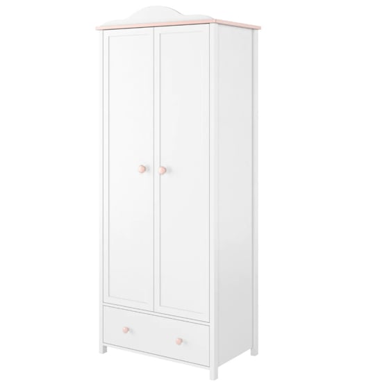 Product photograph of Lenoir Kids Wooden Wardrobe With 2 Doors 1 Drawer In Matt White from Furniture in Fashion
