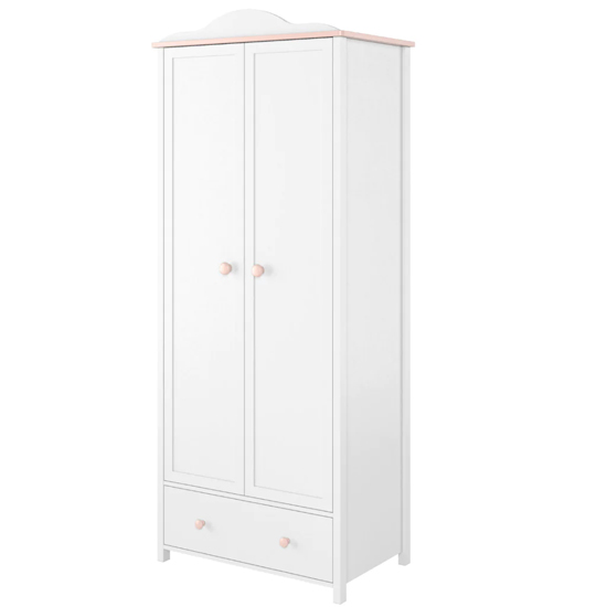Read more about Lenoir kids wooden wardrobe with 2 doors 1 drawer in matt white