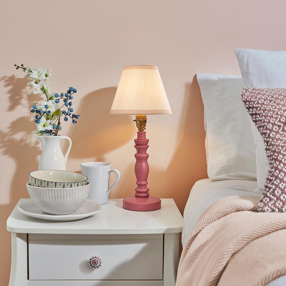 Read more about Lenoir vintage white 16cm shade wood table lamp in pink clay
