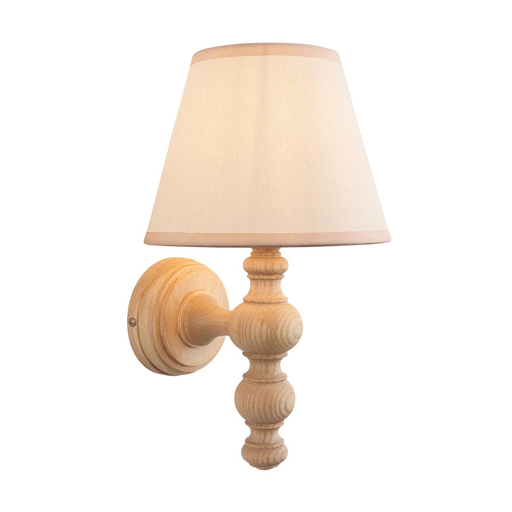 Lenoir Vintage White 20cm Shade Wood Wall Light In Natural Ash