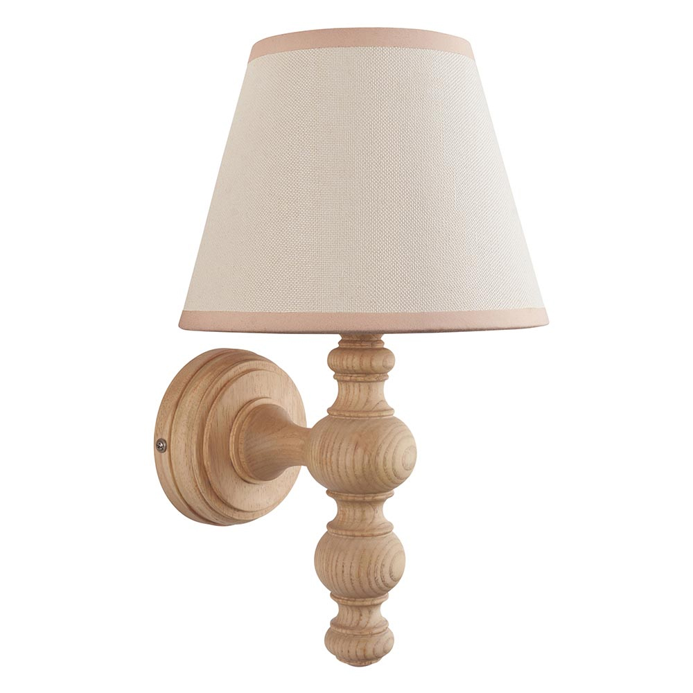 Lenoir Vintage White 20cm Shade Wood Wall Light In Natural Ash