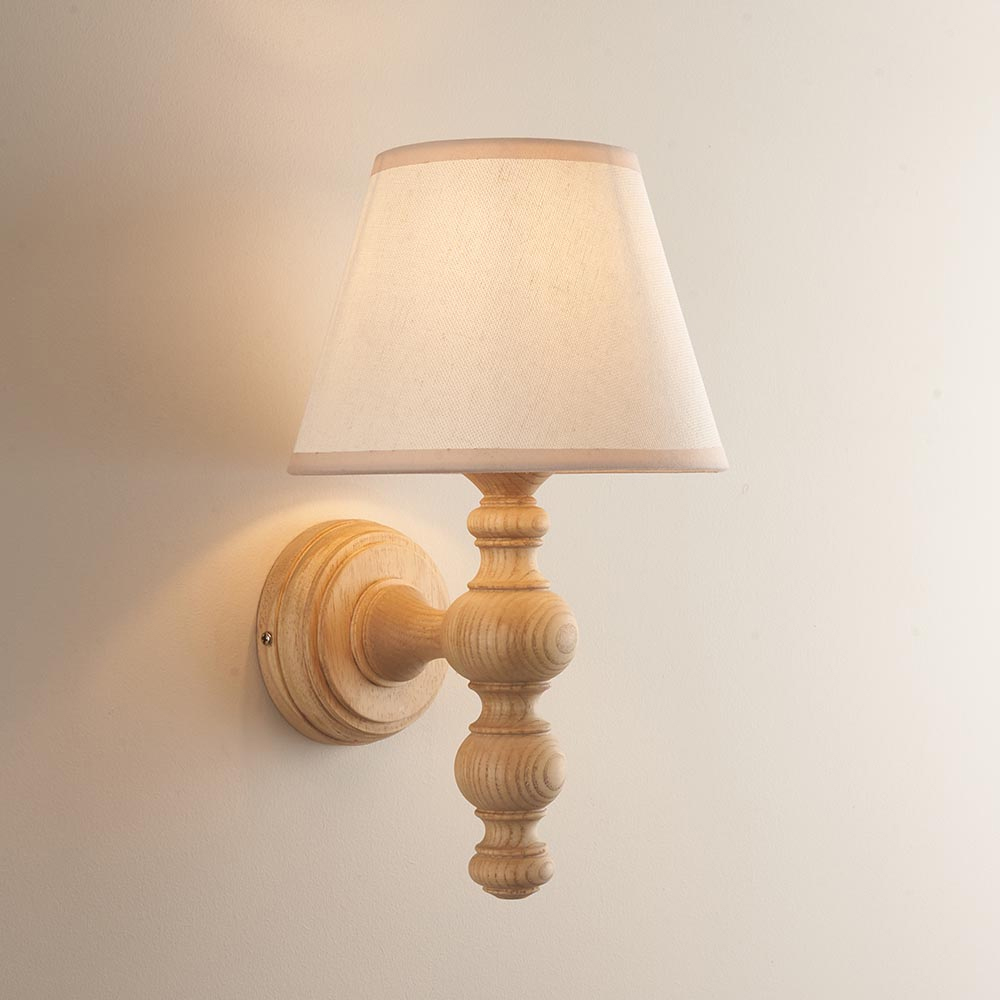 Read more about Lenoir vintage white 20cm shade wood wall light in natural ash