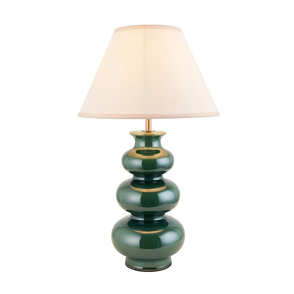 Lenoir White 30cm Shade Ceramic Table Lamp In Gloss Green