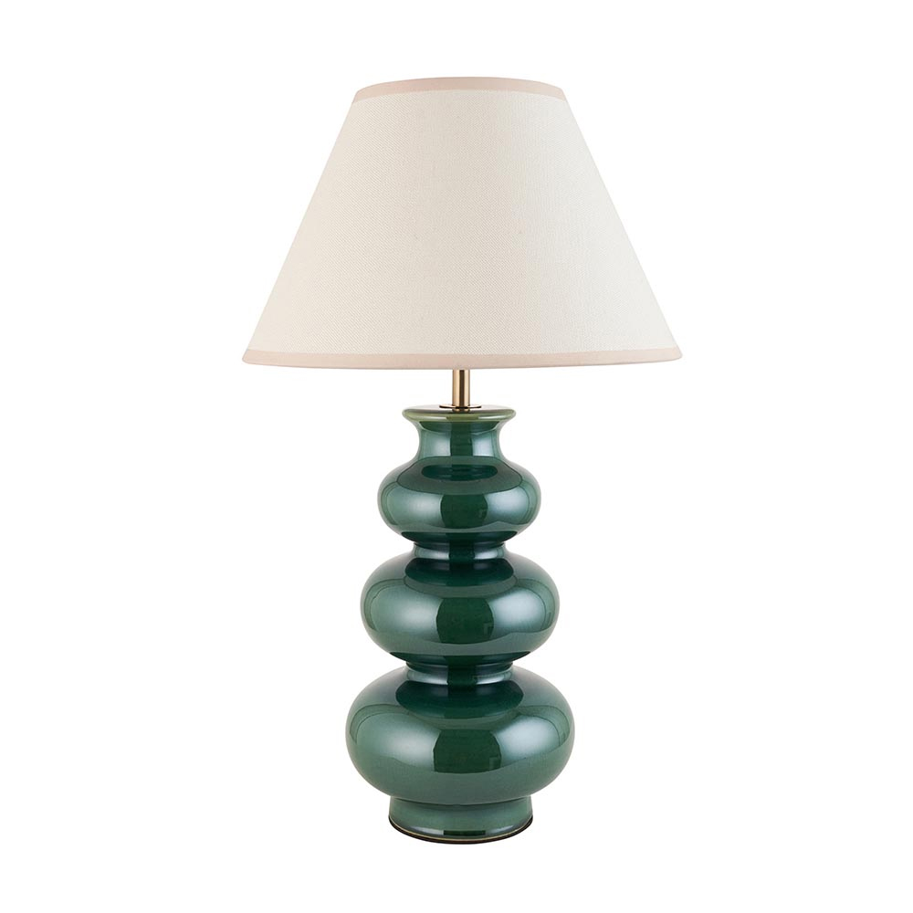 Lenoir White 30cm Shade Ceramic Table Lamp In Gloss Green