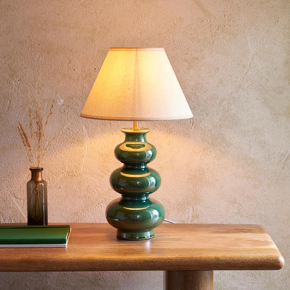 Read more about Lenoir white 30cm shade ceramic table lamp in gloss green