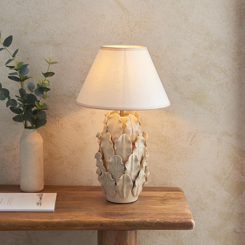 Read more about Lenoir white 30cm shade large ceramic table lamp in ivory