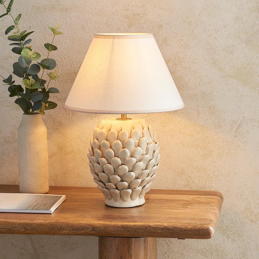 Read more about Lenoir white 30cm shade small ceramic table lamp in ivory
