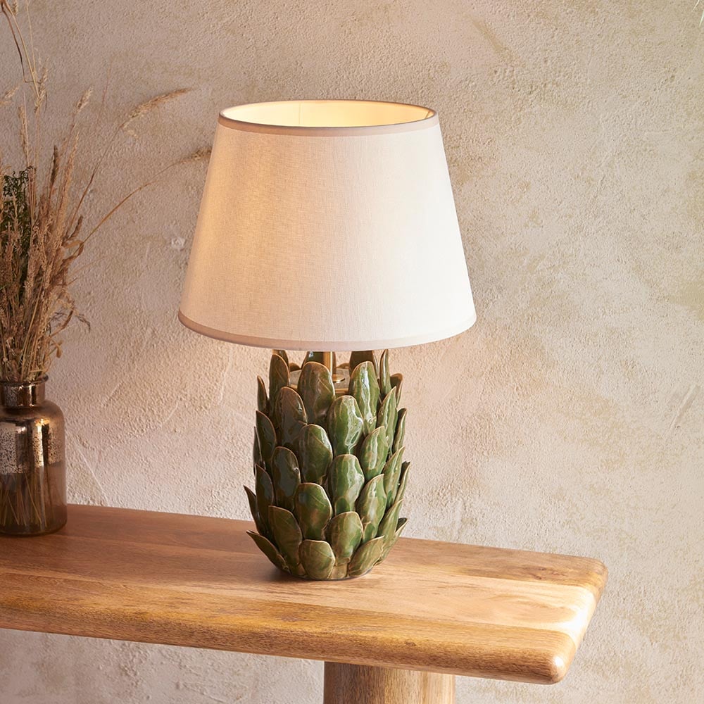 Read more about Lenoir white 35cm shade ceramic table lamp in olive