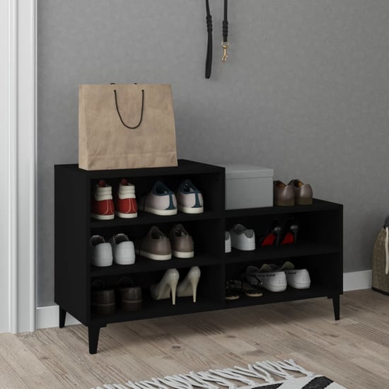 Photo of Lenoir wooden shoe storage rack with 5 shelves in black