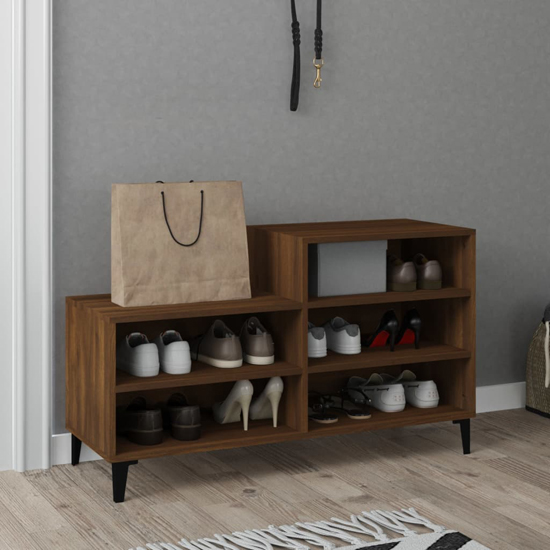 Lenoir Wooden Shoe Storage Rack With 5 Shelves In Brown Oak