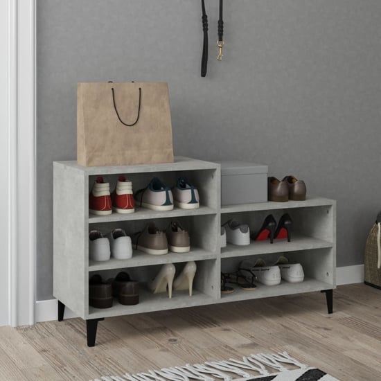 Photo of Lenoir wooden shoe storage rack with 5 shelves in concrete effect