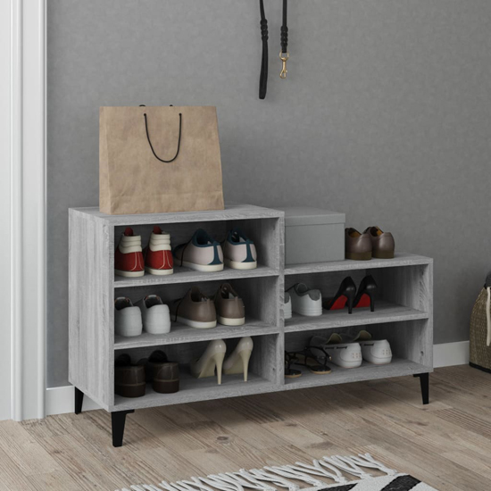 Photo of Lenoir wooden shoe storage rack with 5 shelves in grey sonoma oak